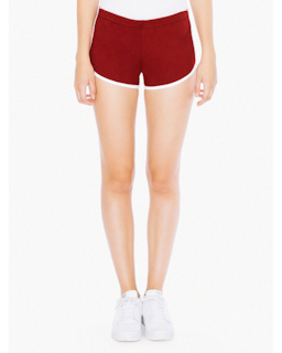 Sample of American Apparel 7301W Ladies' Interlock Running Shorts in CRANBERRY WHITE from side front
