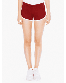 Sample of American Apparel 7301W Ladies' Interlock Running Shorts in CRANBERRY WHITE from side front