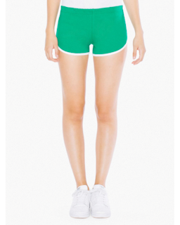 Sample of American Apparel 7301W Ladies' Interlock Running Shorts in KELLY WHITE from side front