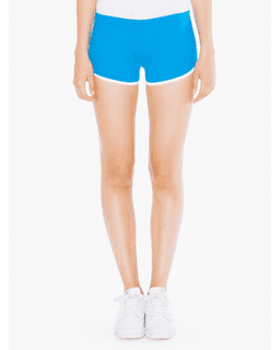 Sample of American Apparel 7301W Ladies' Interlock Running Shorts in TEAL WHITE from side front