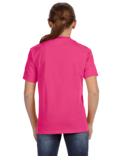 Sample of Anvil 780B Youth Midweight T-Shirt in HOT PINK from side back