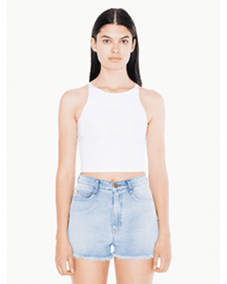 Sample of American Apparel 8369W Ladies' Cotton Spandex Sleeveless Crop Top in WHITE from side front