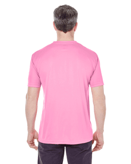 Sample of UltraClub 8420 - Men's Cool & Dry Sport Performance Interlock T-Shirt in AZALEA from side back