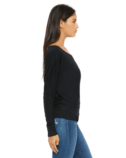 Sample of Bella 8850 - Ladies' Flowy Long-Sleeve Off Shoulder T-Shirt in BLACK from side sleeveleft