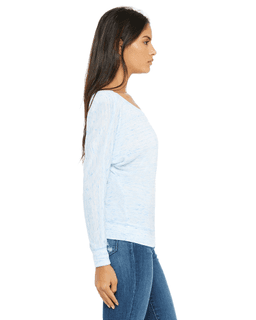 Sample of Bella 8850 - Ladies' Flowy Long-Sleeve Off Shoulder T-Shirt in BLUE MARBLE from side sleeveleft