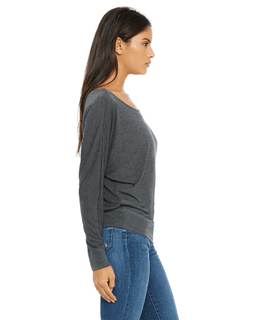 Sample of Bella 8850 - Ladies' Flowy Long-Sleeve Off Shoulder T-Shirt in DK GREY HEATHER from side sleeveleft