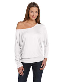 Sample of Bella 8850 - Ladies' Flowy Long-Sleeve Off Shoulder T-Shirt in WHITE from side front