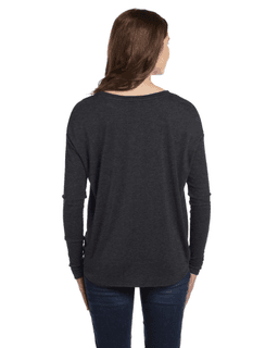 Sample of Bella 8852 - Ladies' Flowy Long-Sleeve T-Shirt in DRK GREY HEATHER from side back