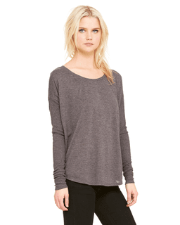 Sample of Bella 8852 - Ladies' Flowy Long-Sleeve T-Shirt in DRK GREY HEATHER from side sleeveleft