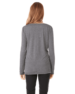 Sample of Bella 8855 - Ladies' Flowy Long Sleeve V-Neck in DK GREY HEATHER from side back