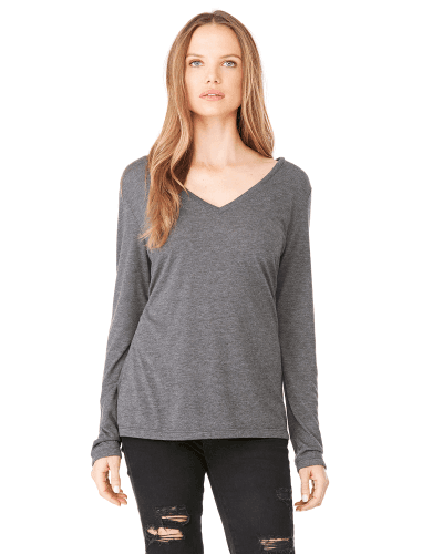 Sample of Bella 8855 - Ladies' Flowy Long Sleeve V-Neck in DK GREY HEATHER style