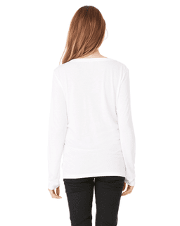 Sample of Bella 8855 - Ladies' Flowy Long Sleeve V-Neck in WHITE from side back