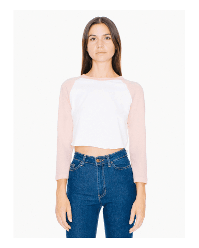 Sample of American Apparel ABB354W Ladies' Poly-Cotton 3/4-Sleeve Cropped T-Shirt in WHITE APRICOT style