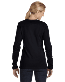 Sample of Bella B6450 - Ladies' Relaxed Jersey Long-Sleeve T-Shirt in BLACK from side back
