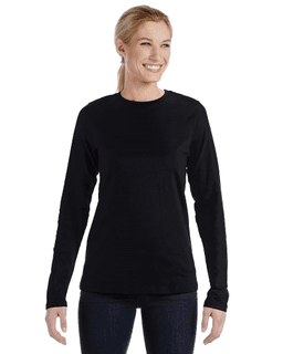 Sample of Bella B6450 - Ladies' Relaxed Jersey Long-Sleeve T-Shirt in BLACK from side front