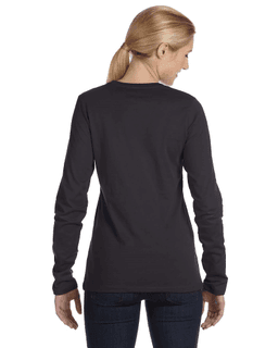 Sample of Bella B6450 - Ladies' Relaxed Jersey Long-Sleeve T-Shirt in DRK GREY HEATHER from side back