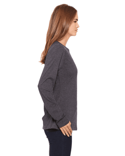 Sample of Bella B6450 - Ladies' Relaxed Jersey Long-Sleeve T-Shirt in DRK GREY HEATHER from side sleeveleft