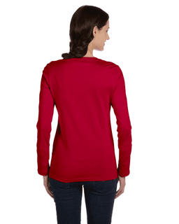 Sample of Bella B6500 - Ladies' Jersey Long-Sleeve T-Shirt in CARDINAL from side back