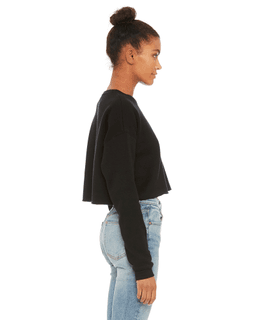 Sample of Ladies' Cropped Fleece Crew in BLACK from side sleeveleft