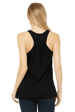 Sample of Ladies' Flowy Racerback Tank in SOLID BLACK SLUB from side back