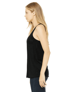 Sample of Ladies' Flowy Racerback Tank in SOLID BLACK SLUB from side sleeveright
