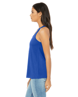 Sample of Ladies' Flowy Racerback Tank in TRUE ROYAL from side sleeveright