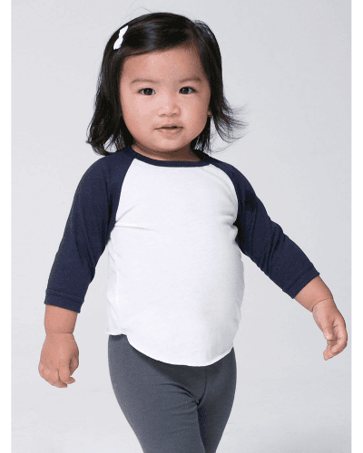 Sample of American Apparel BB053W Infant Poly-Cotton 3/4-Sleeve T-Shirt in WHITE NAVY style