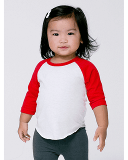 Sample of American Apparel BB053W Infant Poly-Cotton 3/4-Sleeve T-Shirt in WHITE RED from side front