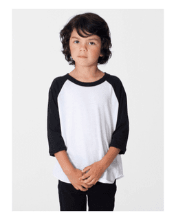 Sample of American Apparel BB153W Toddler Poly-Cotton 3/4-Sleeve T-Shirt in WHITE BLACK from side front