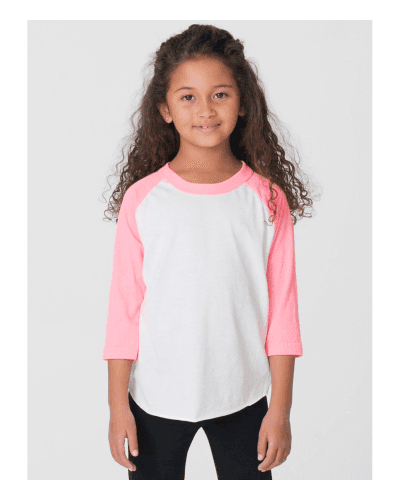 Sample of American Apparel BB153W Toddler Poly-Cotton 3/4-Sleeve T-Shirt in WHT NEO HTR PNK style