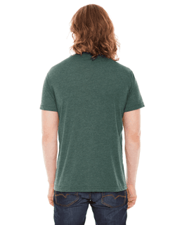 Sample of American Apparel BB401 Unisex Poly-Cotton USA?Made Crewneck T-Shirt in HEATHER FOREST from side back