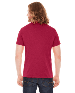 Sample of American Apparel BB401 Unisex Poly-Cotton USA?Made Crewneck T-Shirt in HEATHER RED from side back