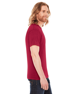 Sample of American Apparel BB401 Unisex Poly-Cotton USA?Made Crewneck T-Shirt in HEATHER RED from side sleeveleft