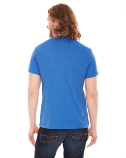 Sample of American Apparel BB401 Unisex Poly-Cotton USA?Made Crewneck T-Shirt in HTHR LAKE BLUE from side back