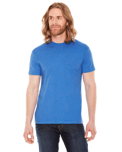 Sample of American Apparel BB401 Unisex Poly-Cotton USA?Made Crewneck T-Shirt in HTHR LAKE BLUE style
