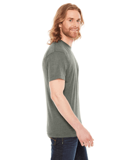 Sample of American Apparel BB401 Unisex Poly-Cotton USA?Made Crewneck T-Shirt in HTHR LIEUTENANT from side sleeveleft