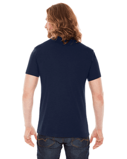 Sample of American Apparel BB401 Unisex Poly-Cotton USA?Made Crewneck T-Shirt in NAVY from side back