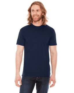 Sample of American Apparel BB401 Unisex Poly-Cotton USA?Made Crewneck T-Shirt in NAVY from side front
