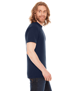 Sample of American Apparel BB401 Unisex Poly-Cotton USA?Made Crewneck T-Shirt in NAVY from side sleeveleft