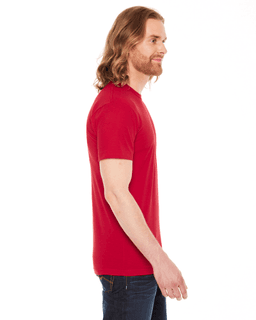 Sample of American Apparel BB401 Unisex Poly-Cotton USA?Made Crewneck T-Shirt in RED from side sleeveleft