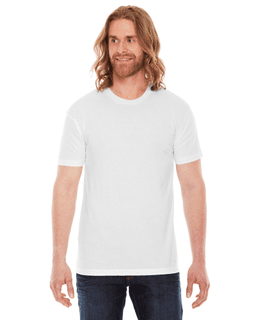 Sample of American Apparel BB401 Unisex Poly-Cotton USA?Made Crewneck T-Shirt in WHITE from side front