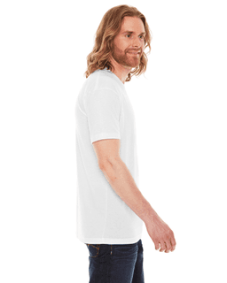Sample of American Apparel BB401 Unisex Poly-Cotton USA?Made Crewneck T-Shirt in WHITE from side sleeveleft