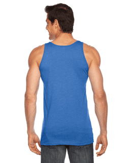 Sample of American Apparel BB408 Unisex Poly-Cotton Tank in HTHR LAKE BLUE from side back