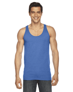 Sample of American Apparel BB408 Unisex Poly-Cotton Tank in HTHR LAKE BLUE from side front