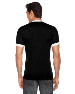 Sample of American Apparel BB410 Unisex Poly-Cotton Short-Sleeve Ringer T-Shirt in BLACK WHITE from side back