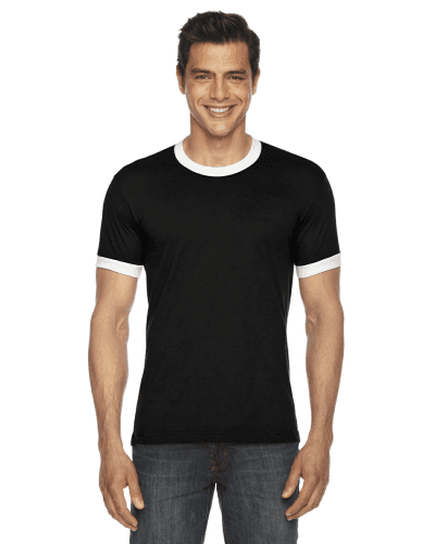 Sample of American Apparel BB410 Unisex Poly-Cotton Short-Sleeve Ringer T-Shirt in BLACK WHITE style