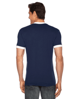 Sample of American Apparel BB410 Unisex Poly-Cotton Short-Sleeve Ringer T-Shirt in NAVY WHITE from side back