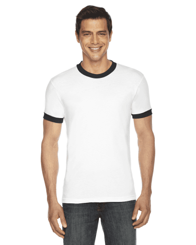 Sample of American Apparel BB410 Unisex Poly-Cotton Short-Sleeve Ringer T-Shirt in WHITE BLACK style