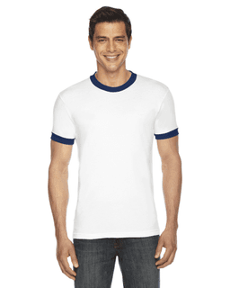 Sample of American Apparel BB410 Unisex Poly-Cotton Short-Sleeve Ringer T-Shirt in WHITE NAVY from side front