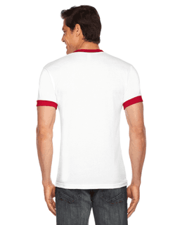 Sample of American Apparel BB410 Unisex Poly-Cotton Short-Sleeve Ringer T-Shirt in WHITE RED from side back